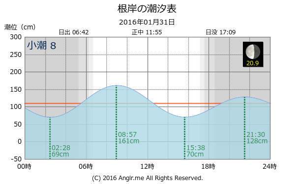 神奈川県 根岸のタイドグラフ