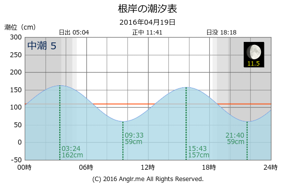 神奈川県 根岸のタイドグラフ