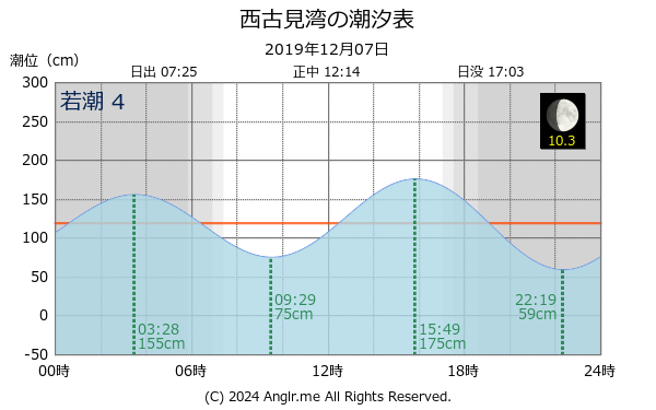 鹿児島県 西古見湾のタイドグラフ