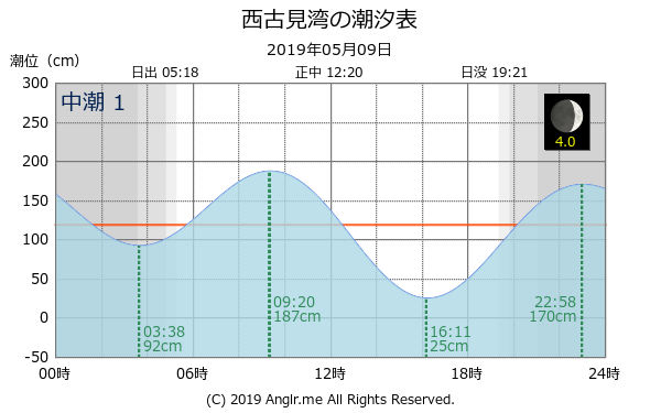 鹿児島県 西古見湾のタイドグラフ